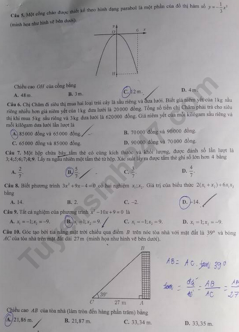 Đề thi vào 10 môn Toán chính thức TP Cần Thơ (2025 - 2026) mới nhất kèm đáp án (ảnh 1)