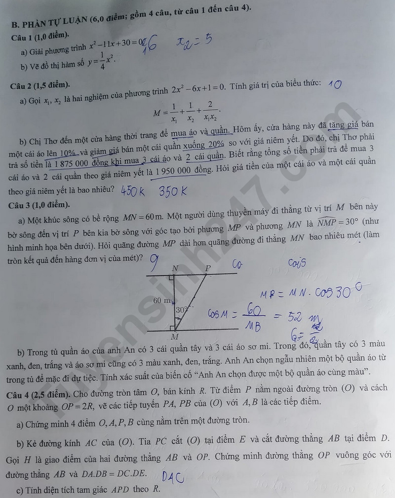 Đề thi vào 10 môn Toán chính thức TP Cần Thơ (2025 - 2026) mới nhất kèm đáp án (ảnh 1)