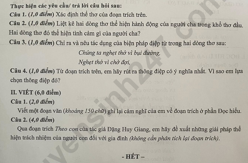Đề thi vào 10 môn Văn chính thức Tỉnh Long An (2025 - 2026) mới nhất kèm đáp án (ảnh 1)