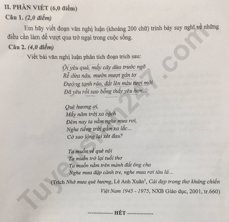 Đề thi vào 10 môn Văn chính thức Tỉnh Phú Thọ (2025 - 2026) mới nhất kèm đáp án (ảnh 1)