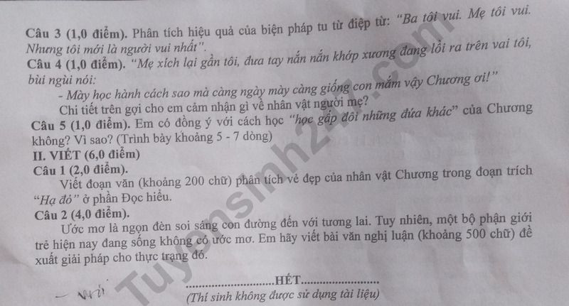 Đề thi vào 10 môn Văn chính thức Tỉnh Quảng Bình (2025 - 2026) mới nhất kèm đáp án (ảnh 1)