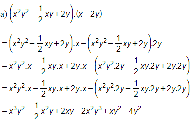 Làm tính nhân: (x^2 y^2 -1/2 xy +2y).(x-2y (ảnh 1)