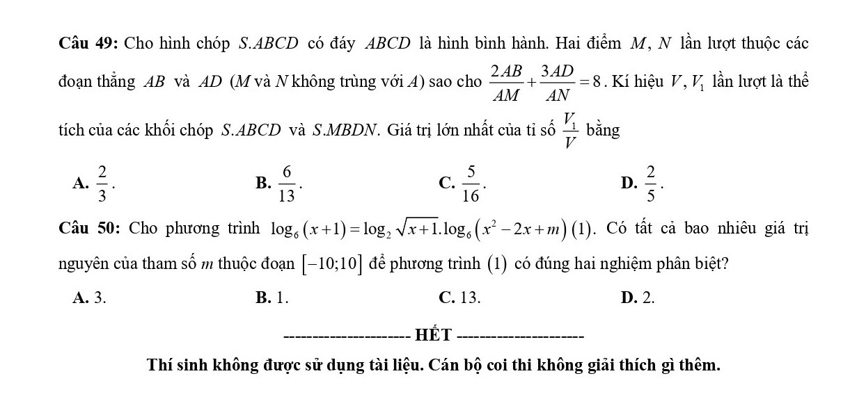 Đề thi thử THPT Quốc gia 2024 môn Toán - THPT Lý Thái Tổ (Bắc Ninh) có đáp án (ảnh 1)