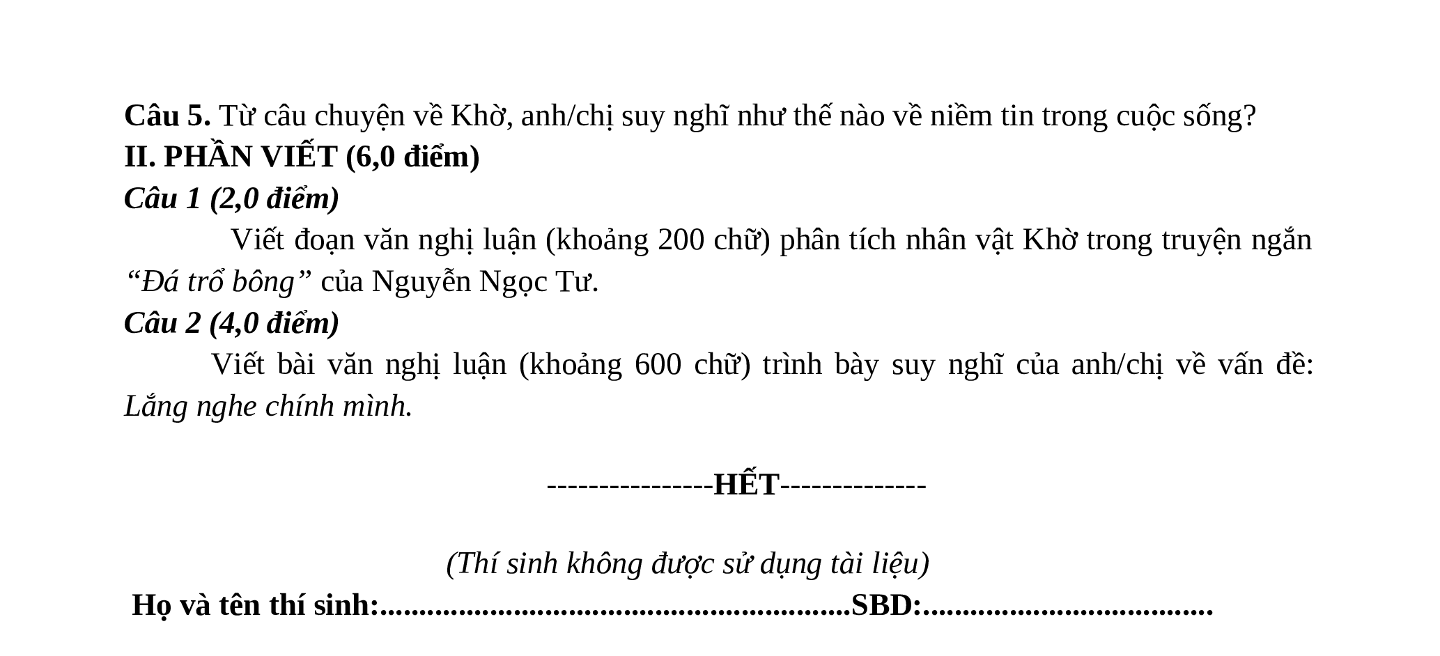 Đề thi thử THPT Quốc gia 2025 môn Ngữ Văn Trường THPT Quế Võ số 1 (Bắc Ninh) có đáp án  (ảnh 1)