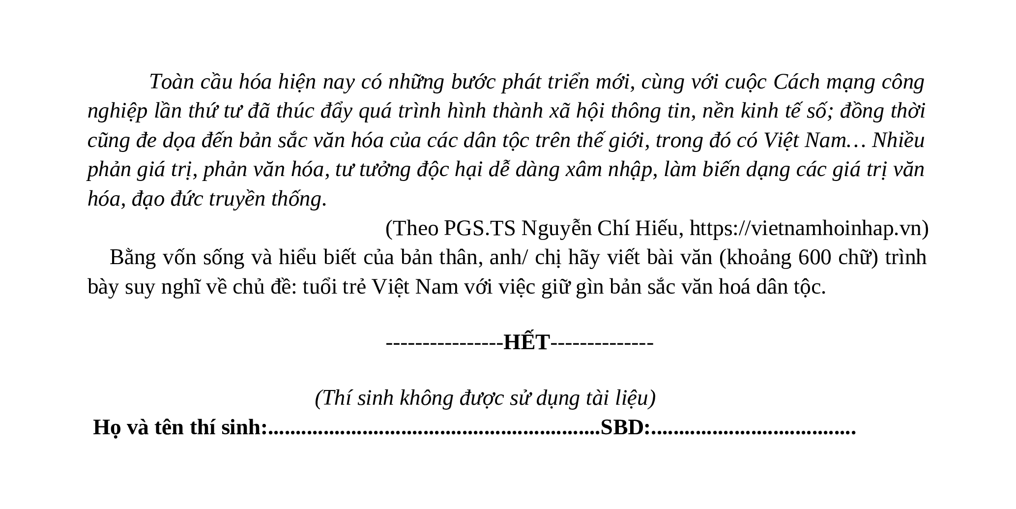 Đề thi thử THPT Quốc gia 2025 môn Ngữ Văn Trường THPT Nguyễn Viết Xuân (Vĩnh Phúc) có đáp án (ảnh 1)