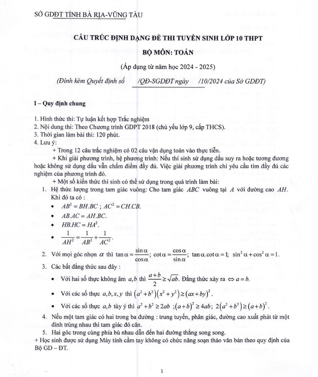 Đề thi thử vào 10 môn Toán (năm 2025 - 2026) Sở GD&ĐT Bà Rịa - Vũng Tàu có đáp án (ảnh 1)