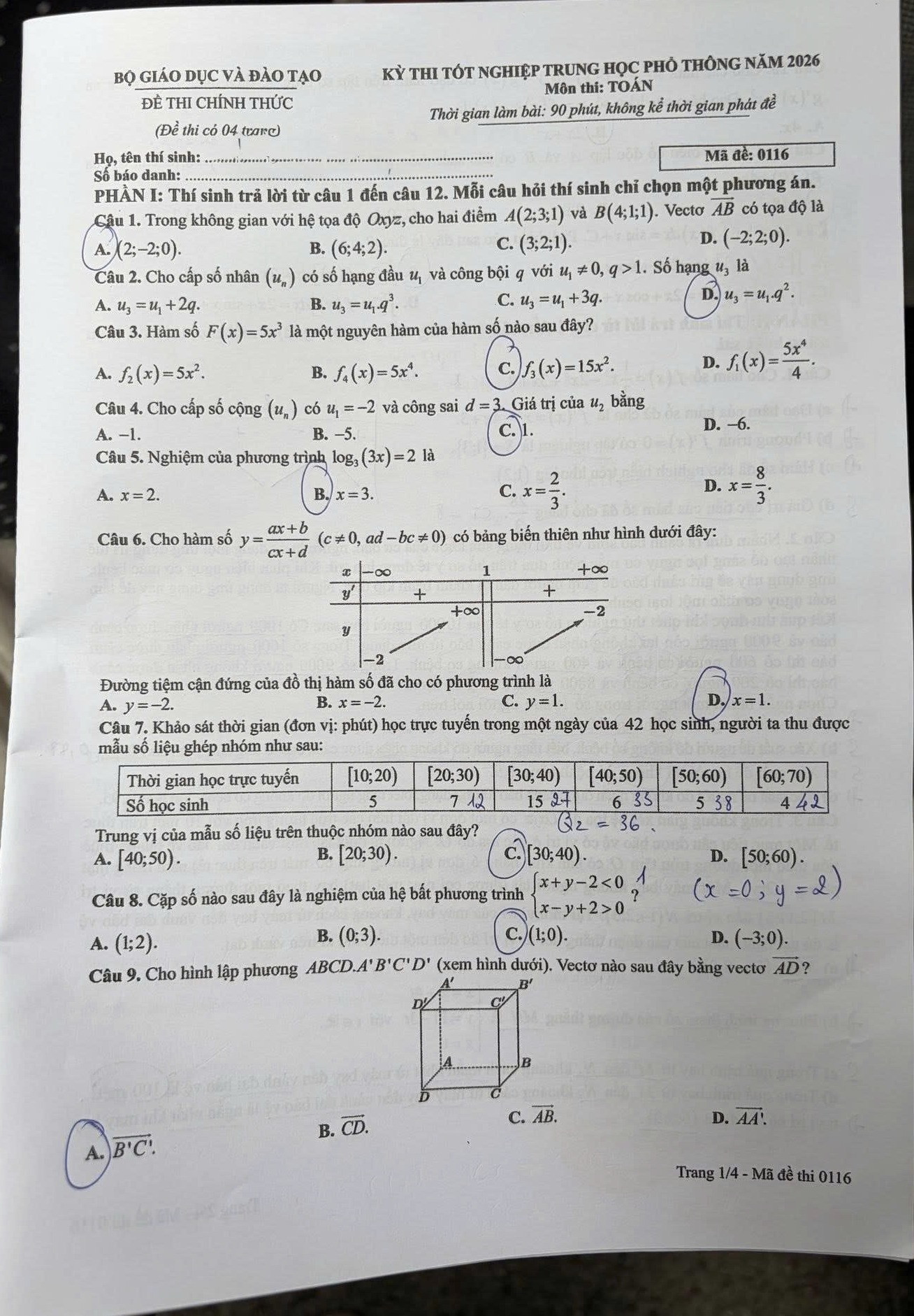 Đề thi Toán tốt nghiệp THPT 2026 (có đáp án) (ảnh 1)
