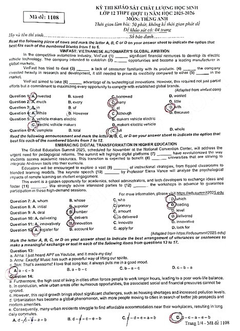 Đề thi thử THPT Quốc gia 2026 môn Tiếng Anh sở GD&ĐT Phú Thọ có đáp án (ảnh 1)