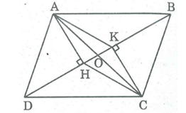Cho hình bình hành ABCD (như hình vẽ). Từ A và C kẻ AH và CK (ảnh 1)