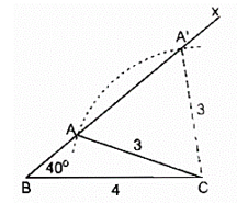 Dựng tam giác ABC, biết BC = 4cm , góc B = 40 độ , AC = 3cm (ảnh 1)