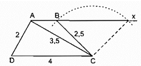 Dựng hình thang ABCD (AB // CD) biết AD = 2cm, DC = 4cm (ảnh 1)