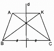 Cho tam giác ABC có AB < AC. Gọi d là đường thẳng trung trực của BC (ảnh 1)