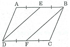 Cho hình bình hành ABCD. Gọi E là trung điểm của AB, F là trung điểm của CD (ảnh 1)