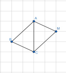 Cho ba điểm A, B, C trên giấy kẻ ô vuông ở hình bên (ảnh 1)