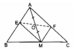 Cho tam giác ABC, điểm M nằm trên cạnh BC. Gọi O là trung điểm của AM (ảnh 1)