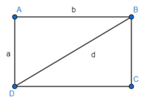 Tính đường chéo d của một hình chữ nhật, biết các cạnh a = 3cm, b = 5cm (ảnh 1)