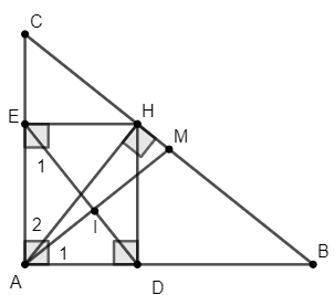 Cho tam giác ABC vuông tại A, đường cao AH, đường trung tuyến AM (ảnh 1)