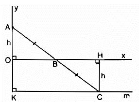 Cho góc vuông xOy, điểm A nằm trên tia Oy, điểm B di chuyển trên tia Ox (ảnh 1)