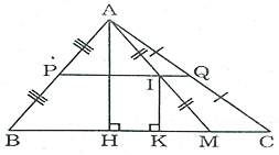 Cho tam giác ABC, điểm M di chuyển trên cạnh BC (ảnh 1)