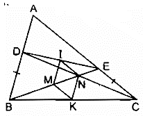Cho tam giác ABC. Lấy các điểm D,E theo thứ tự trên cạnh AB, AC (ảnh 1)