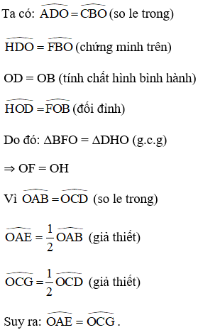 Cho hình bình hành ABCD, các đường chéo cắt nhau tại O (ảnh 1)