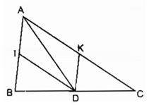 Cho tam giác ABC, điểm D thuộc cạnh BC. Qua D kẻ đường thẳng (ảnh 1)