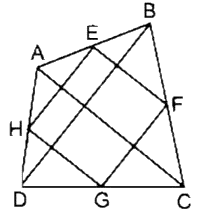 Cho tứ giác ABCD. Gọi E, F, G, H theo thứ tự là trung điểm của AB, BC, CD, DA (ảnh 1)