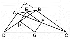 Cho tứ giác ABCD. Gọi E, F, G, H theo thứ tự là trung điểm của AB, AC, CD, DB (ảnh 1)