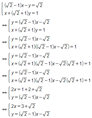 Giải các hệ phương trình sau bằng phương pháp thế: x căn 2 - y căn 3 = 1 (ảnh 1)