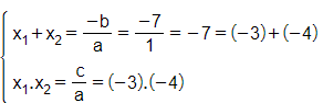 Dùng hệ thức Vi-et để tính nhẩm các nghiệm của phương trình. x^2 – 7x + 12 = 0 (ảnh 1)