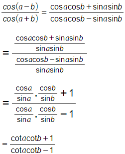 Chứng minh các đẳng thức cos (a - b)/ cos (a + b) (ảnh 1)