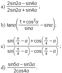 Rút gọn biểu thức (2sin 2anpha -  sin 4anpha)/(2sin 2anpha + sin 4anpha) (ảnh 1)