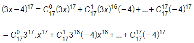 Từ khai triển của biểu thức  (3x – 4)^17 thành đa thức (ảnh 1)
