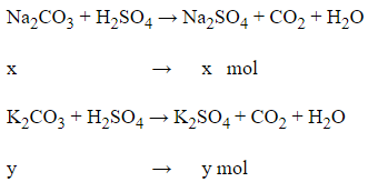 Cho 5,94 g hỗn hợp K2CO3 và Na2CO3 tác dụng với dung dịch H2SO4 dư (ảnh 1)