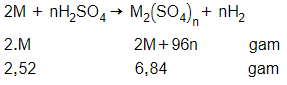 Cho 2,52 gam một kim loại tác dụng hết với dung dịch H2SO4 loãng (ảnh 1)