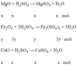 Cho 32 gam hỗn hợp gồm MgO, Fe2O3 và CuO tác dụng vừa đủ với 300 ml dung dịch H2SO4 2M (ảnh 1)