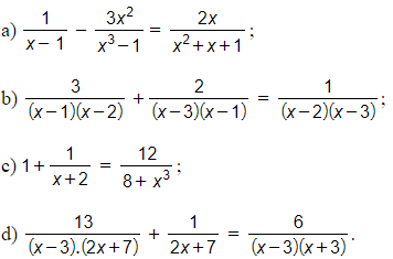 Giải các phương trình [ 1/(x - 1) ] - [ (3x^2)/(x^3 - 1) ] = (2x)/(x^2 + x + 1) (ảnh 1)
