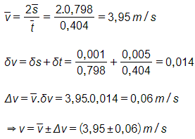 Cho công thức tính vận tốc tại B: v = 2s/t và gia tốc rơi tự do (ảnh 1)