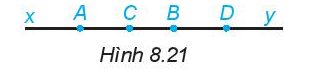 Cho bốn điểm A, B, C, D cùng thuộc đường thẳng xy như Hình 8.21 (ảnh 1)
