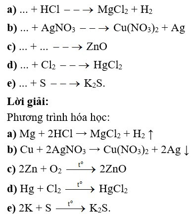 Hãy hoàn thành các phương trình hóa học sau đây + HCl (ảnh 1)