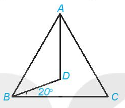 Trong hình vẽ sau, cho tam giác đều ABC và góc DBC bằng 20° (ảnh 1)