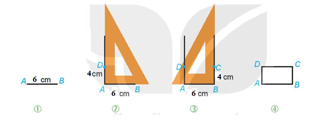 Vẽ hình chữ nhật có một cạnh dài 6 cm, một cạnh dài 4 cm (ảnh 1)