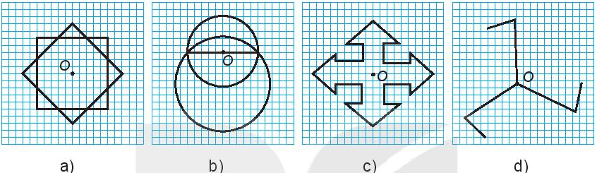 Trong mỗi hình dưới đây, điểm O có phải là tâm đối xứng không (ảnh 1)