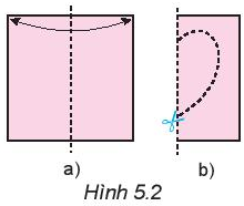 Gấp đôi một tờ giấy (H.5.2a), dùng kéo cắt một đường như Hình 5.2b rồi mở ra (ảnh 1)