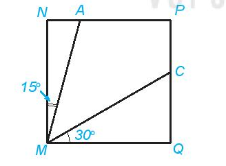 Cho hình vuông MNPQ và số đo các góc ghi tương ứng như trên hình sau (ảnh 1)