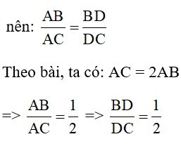 Trắc nghiệm Tính chất đường phân giác của tam giác có đáp án – Toán lớp 8 (ảnh 46)