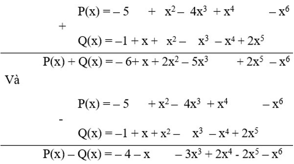 Cho hai đa thức P(x) = 3x2 – 5 + x4 – 3x3 – x6 – 2x2 – x3 (ảnh 1)