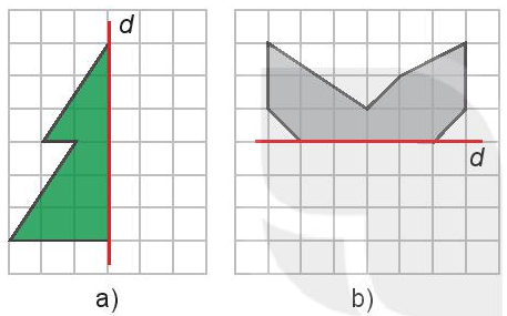 Vẽ các hình sau vào giấy kẻ ô vuông rồi vẽ thêm để được hình nhận đường thẳng d là trục đối xứng (ảnh 1)