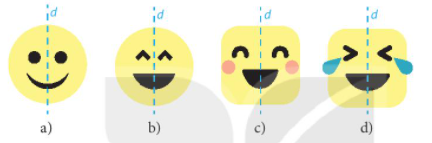 Vẽ các hình sau vào vở và vẽ thêm họa tiết để được hình mặt cười nhận đường thẳng d  (ảnh 1)