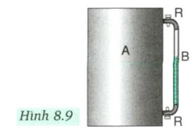 Hình 8.9 là một bình kín có gắn thiết bị dùng để biết mực chất lỏng chứa trong nó (ảnh 1)